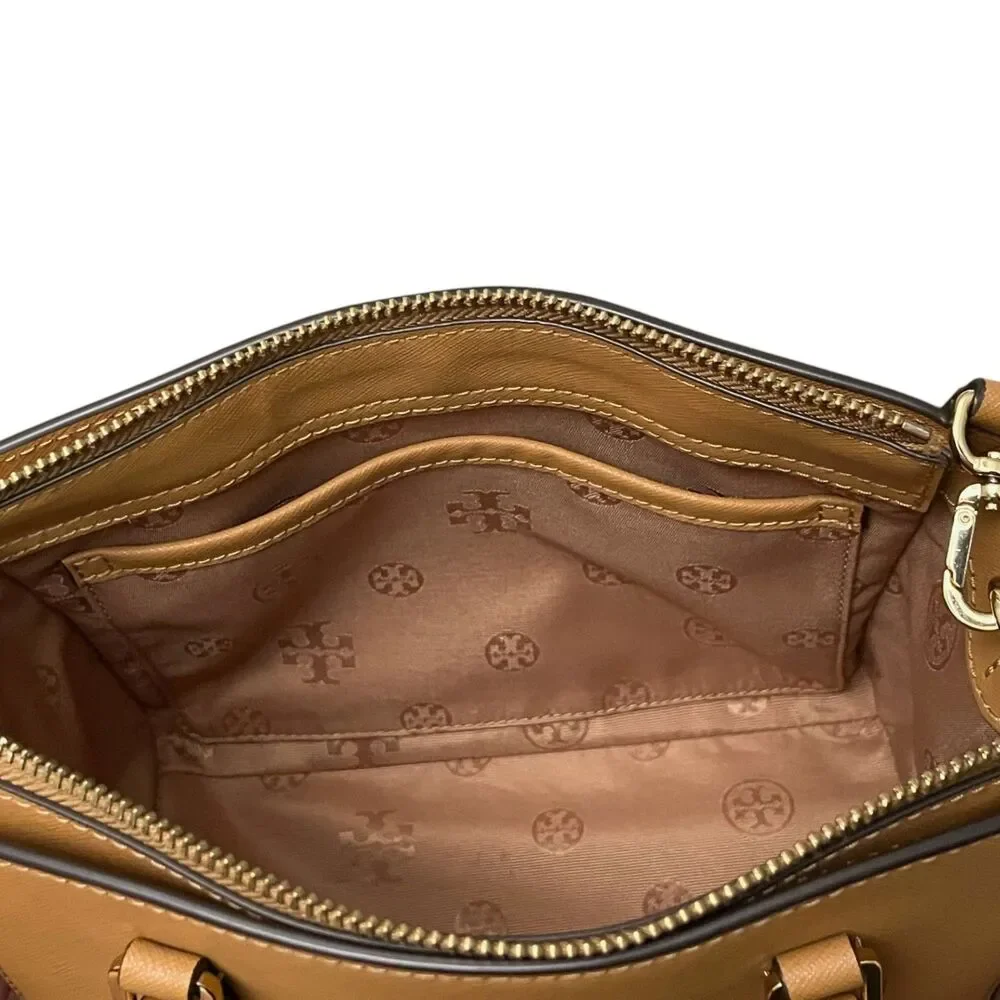 Tory Burch Emerson Mini Top Zip Tote Saffiano Leather Camel Crossbody Satchel